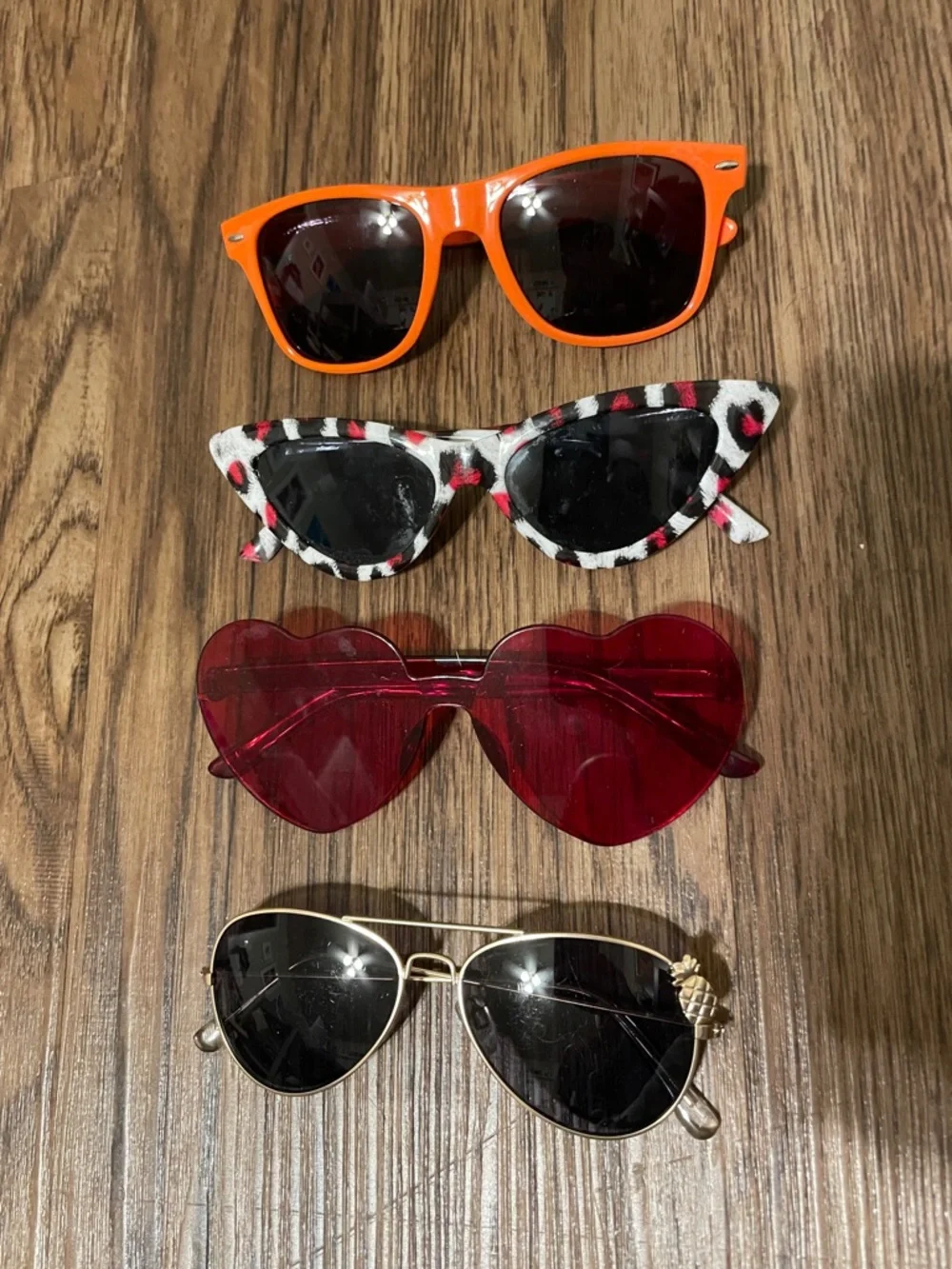 Kids Orange, Red heart, leopard cat eye and pineapple Sunglasses bundle